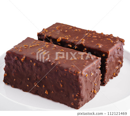 Two pieces of chocolate cake isolated Two pieces of chocolate cake isolated 112121469