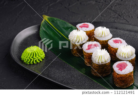 sushi maki rolls with tuna inside with Philadelphia cheese sushi maki rolls with tuna inside with Philadelphia cheese 112121491