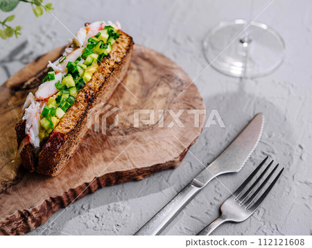 Grilled Crab and Vegetable Sandwich top view 112121608