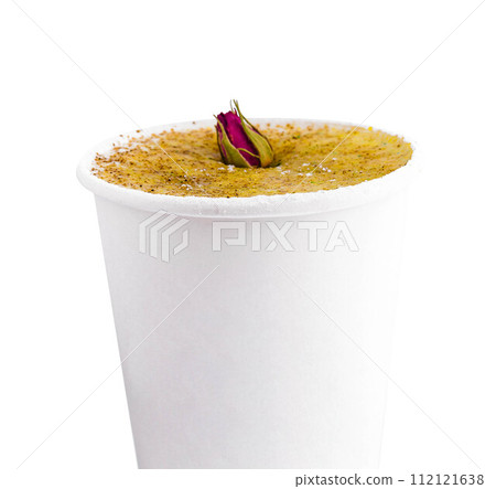 Pistachio coffee with tasty foam and rose Pistachio coffee with tasty foam and rose 112121638