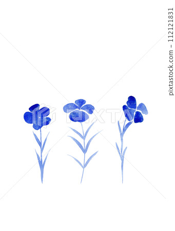 Quatrefoils in watercolor. Silhouette of blue flowers. Flower set Quatrefoils in watercolor. Silhouette of blue flowers. Flower set 112121831