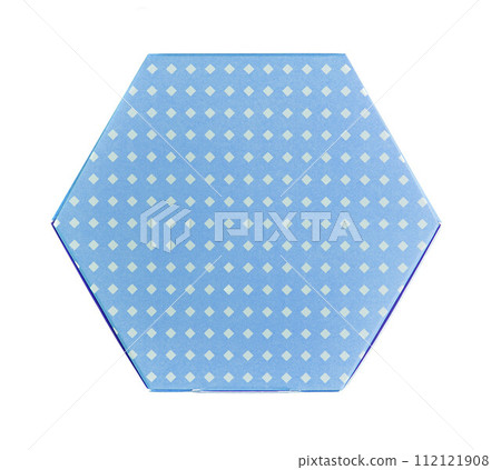 Blue gift box with white polka dots 112121908