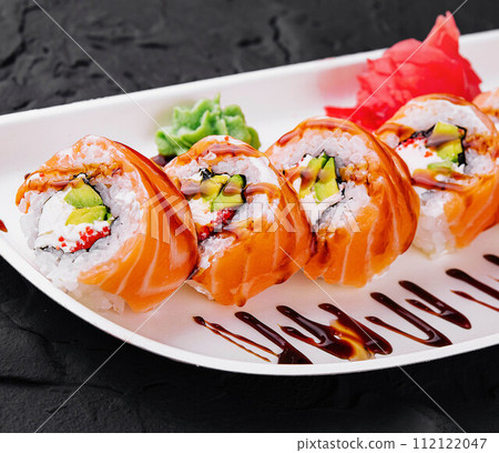 Philadelphia roll classic on white plate Philadelphia roll classic on white plate 112122047