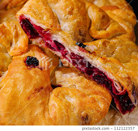 Delicious fresh sweet vertuta with cherry close up 112122357