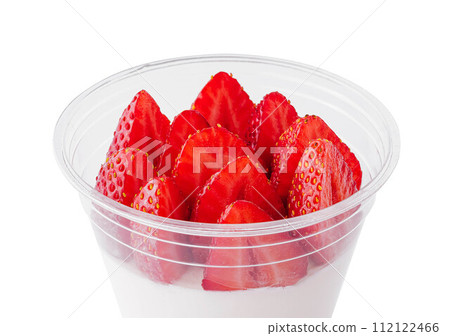 yogurt pudding with fresh strawberries isolated yogurt pudding with fresh strawberries isolated 112122466