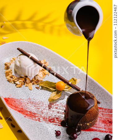 Chocolate lava cake with melted chocolate Chocolate lava cake with melted chocolate 112122467