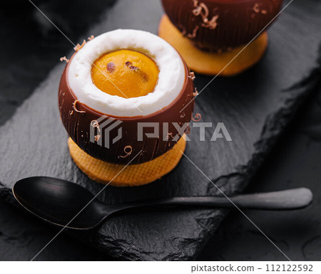 coconut desserts with mango top view 112122592