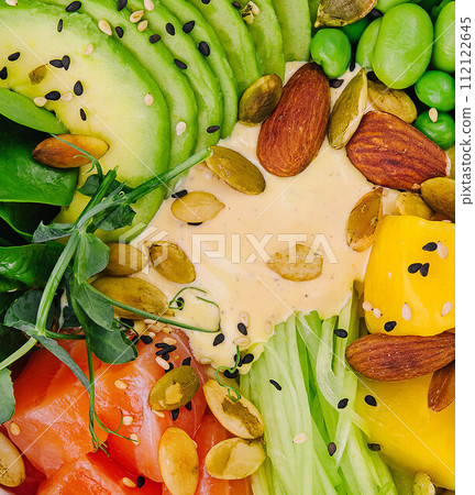 Hawaiian Poke Bowl with Salmon, Avocado and Cucumber 112122645