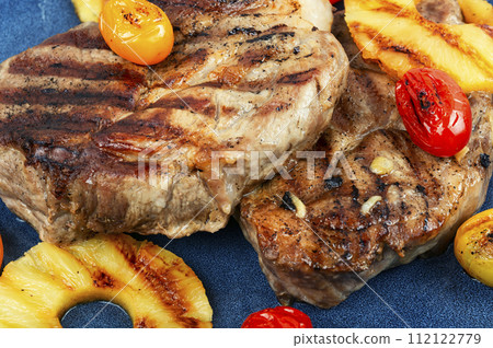 Grilled pork loin steak, bbq. Grilled pork loin steak, bbq. 112122779