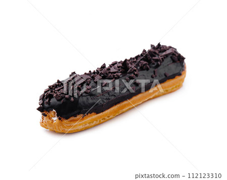 delicious chocolate French eclair on white background 112123310