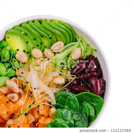 Hawaiian Poke Bowl with Salmon isolated on white 112123369
