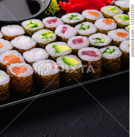 Japanese sushi big set on top view Japanese sushi big set on top view 112123550