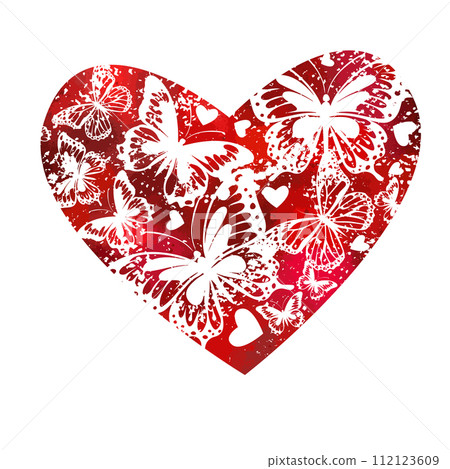 Butterfly red hearts. Happy Valentine's Day. hand drawing. Not AI, Vector illustration Butterfly red hearts. Happy Valentine's Day. hand drawing. Not AI, Vector illustration 112123609