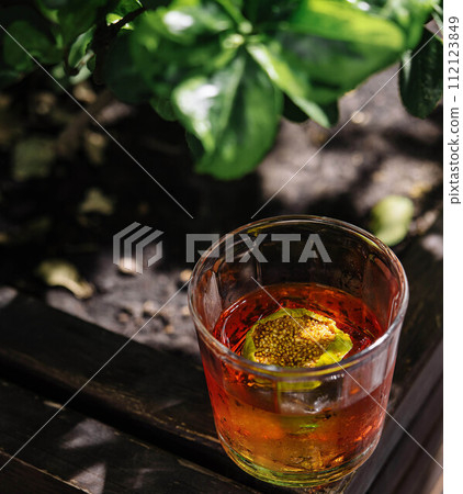 Alcoholic Negroni Cocktail top view 112123849