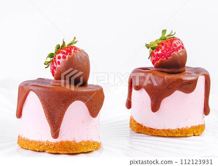 souffle cake with fresh strawberries isolated 112123931