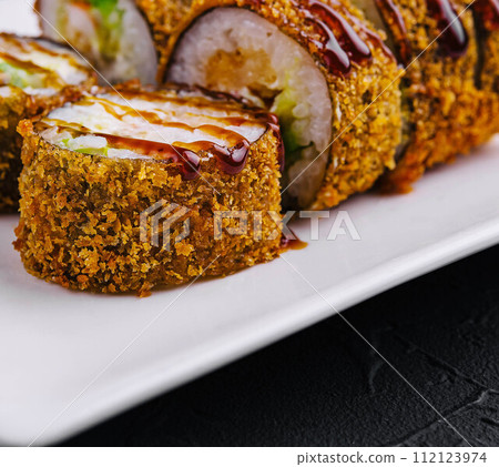 Tempura Maki Sushi on white plate 112123974