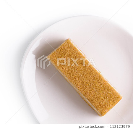 A piece of Napoleon cake from puff pastry 112123979