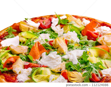 pizza with zucchini, arugula and artichokes pizza with zucchini, arugula and artichokes 112124086