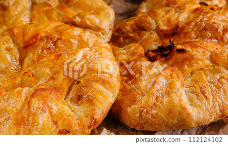 Cooking traditional pies with apple and pumpkin close up 112124102