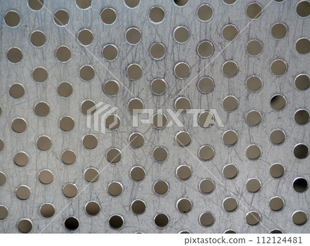 Metal surface in a hole. Leaky iron. Metal background. The surface of the seat at the station. Metal surface in a hole. Leaky iron. Metal background. The surface of the seat at the station. 112124481