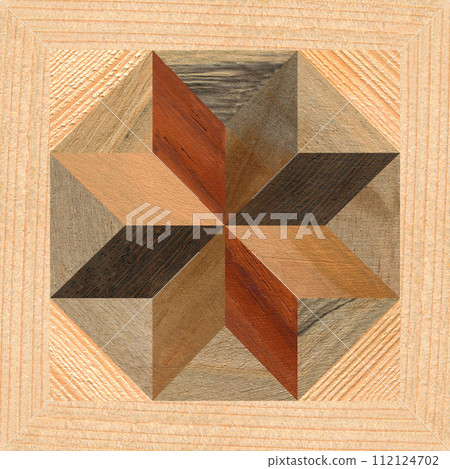 Wooden marquetry can be patterns created from the combination of pine and walnut wood, wooden floor, parquet, cutting board Wooden marquetry can be patterns created from the combination of pine and walnut wood, wooden floor, parquet, cutting board 112124702