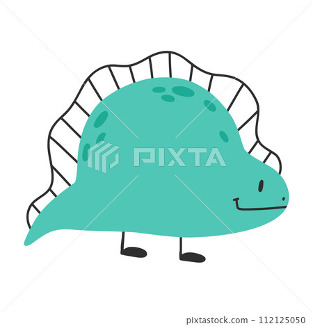 Cute dinosaur in cartoon scandinavian style. Vector illustration for a kids room. Hand drawn dino isolated on white background. Dino character. Cute dinosaur in cartoon scandinavian style. Vector illustration for a kids room. Hand drawn dino isolated on white background. Dino character. 112125050