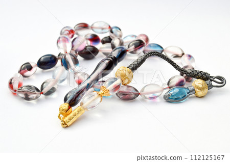 Colored and gold beads sequenced, short rosary, tespih tesbih 112125167