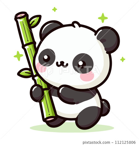 Cute Kawaii Panda Bear Mascot. Cartoon Funny Smiling Happy Panda Sticker. 112125806