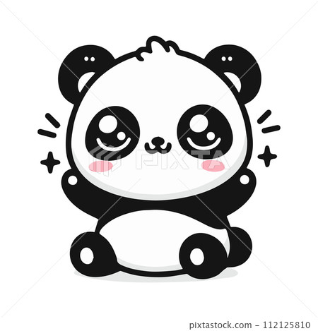 Cute Kawaii Panda Bear Mascot. Cartoon Funny Smiling Happy Panda Sticker. 112125810