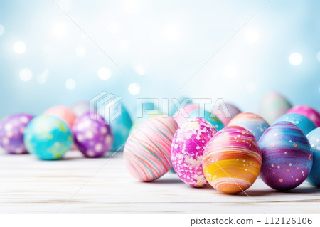 Easter pattern of pastel colorful eggs. Religion tradition. Generative AI 112126106