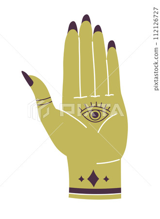 Mystic Hamsa hand for good fortune, magic symbol 112126727