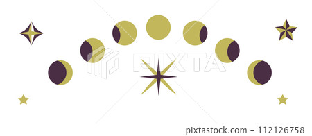 Moon phases silhouettes with stars, mystic symbols Moon phases silhouettes with stars, mystic symbols 112126758