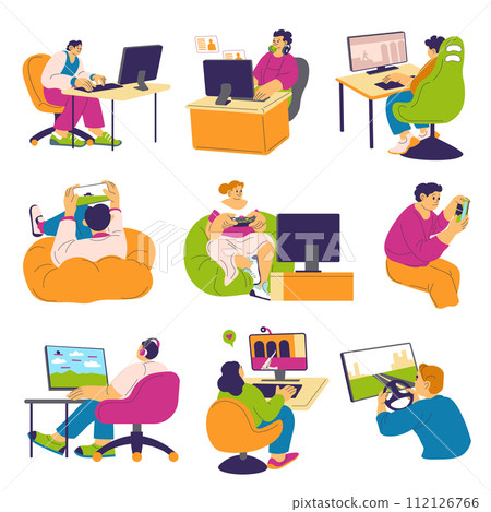 Gamers playing, weekends activities and leisure 112126766