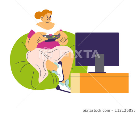 Gamer girl playing on video games on playstation Gamer girl playing on video games on playstation 112126853