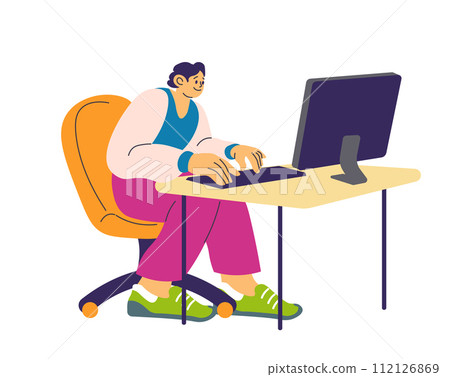Guy gaming or chatting, virtual environment vector 112126869