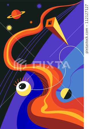 Dreamscape with planets, all seeing eye and stars 112127127