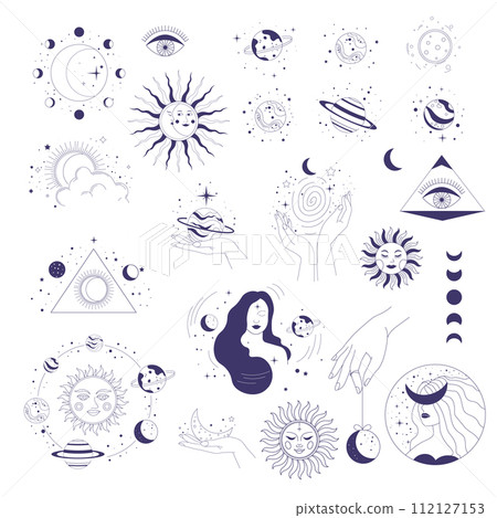 Constellations and minimalist magic symbols set 112127153