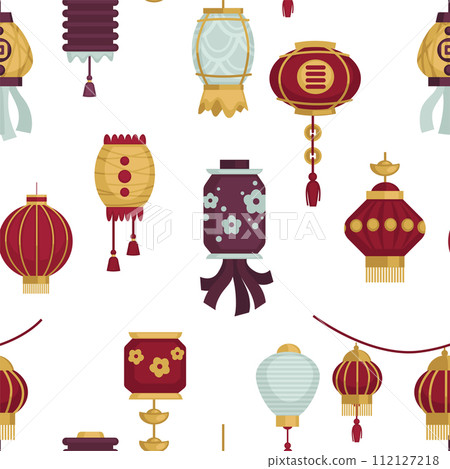 Traditional asian lanterns, lamps background print 112127218