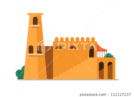 Muslim architecture, mud brick house with tower 112127237