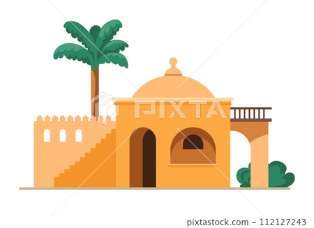 Mediterranean mud house with dome in Islamic style Mediterranean mud house with dome in Islamic style 112127243