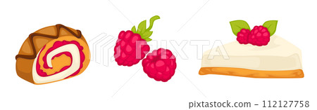 Organic and natural sweet raspberry and desserts 112127758