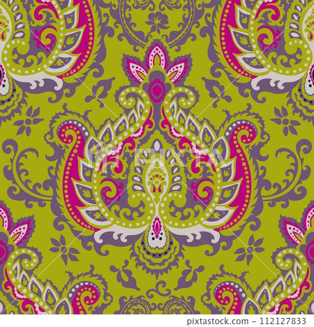 Damask style, paisley with flowers in blossom Damask style, paisley with flowers in blossom 112127833