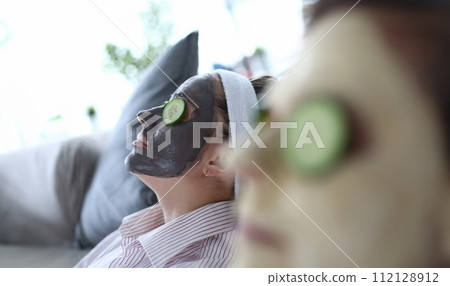 Friends with cucumbers on eyes 112128912
