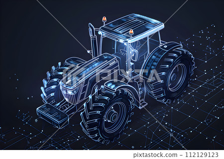 AI-generated content. AI in agriculture - hologram of modern agriculture vehicle AI-generated content. AI in agriculture - hologram of modern agriculture vehicle 112129123