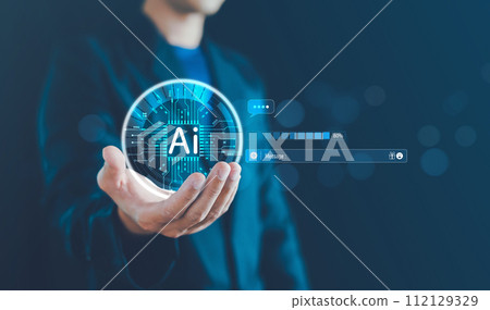 AI, Artificial Intelligence, Digital technology smart robot AI, Chatbot Chat with AI, Artificial intelligence command prompt for generates, Futuristic technology transformation, Assistant, Business. 112129329