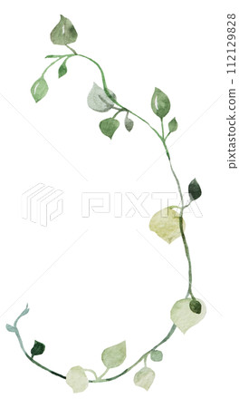 Watercolor tiny twigs with green leaves isolated illustration, botanical wedding element 112129828