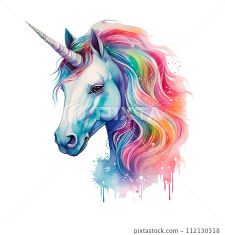 watercolor portrait of rainbow unicorn on the white background watercolor portrait of rainbow unicorn on the white background 112130318