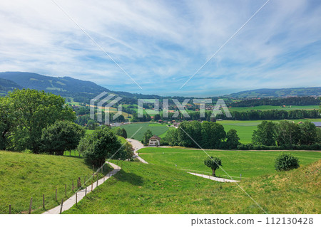 general view of La-Tour-de-Treme from the terrace of Gruyeres castle, region of Gruyeres 112130428