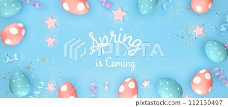 Spring is coming message with Easter eggs 112130497