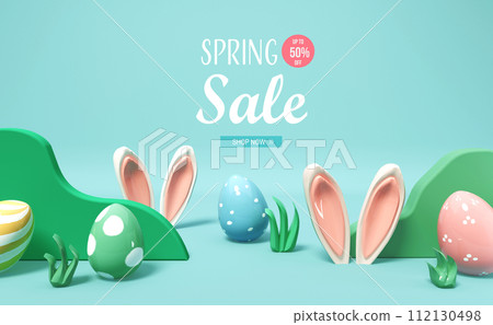 Spring sale message with rabbit ears Spring sale message with rabbit ears 112130498
